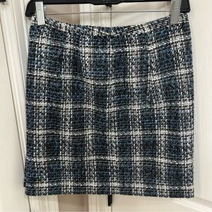 Ann Taylor LOFT Tweed  Mini Shift Skirt Color Forever Navy Side Slit  NWOT Sz OP